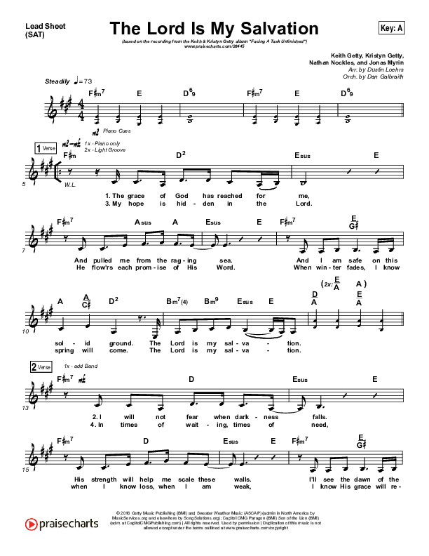 The Lord Is My Salvation (Choral Anthem SATB) Lead Sheet (SAT) (Keith & Kristyn Getty / Arr. Luke Gambill)
