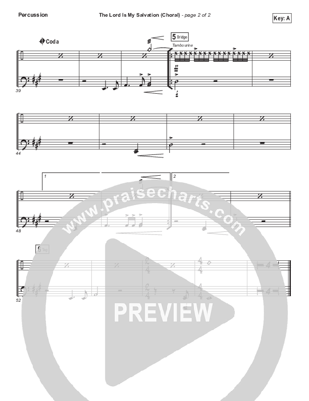 The Lord Is My Salvation (Choral Anthem SATB) Percussion (Keith & Kristyn Getty / Arr. Luke Gambill)