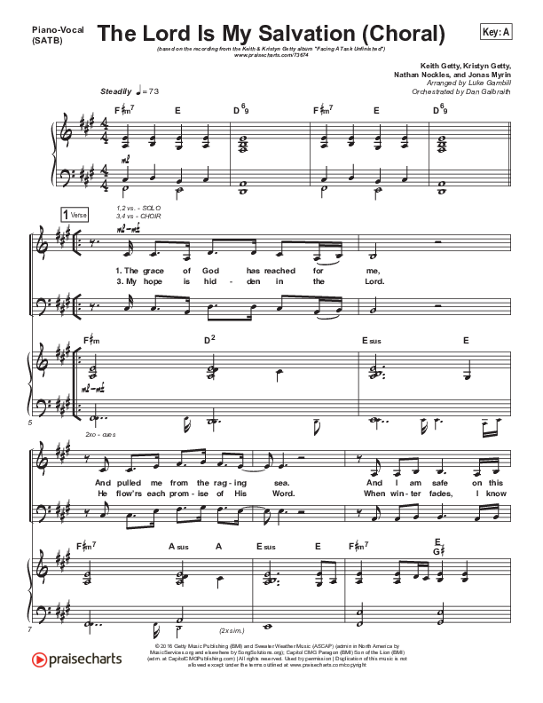 The Lord Is My Salvation (Choral Anthem SATB) Piano/Vocal Pack (PraiseCharts Choral / Keith & Kristyn Getty / Arr. Luke Gambill)