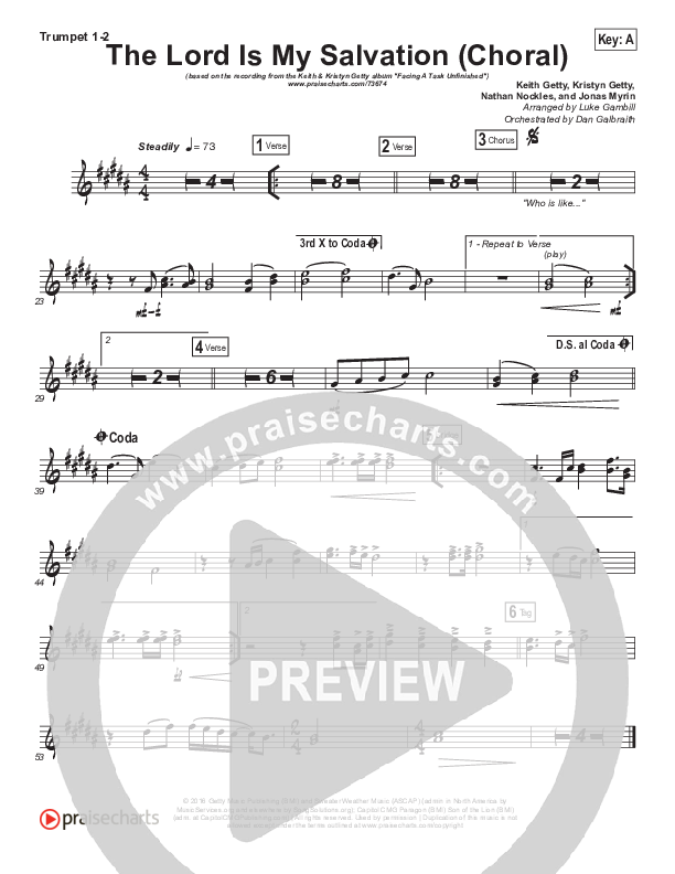 The Lord Is My Salvation (Choral Anthem SATB) Trumpet 1,2 (Keith & Kristyn Getty / Arr. Luke Gambill)