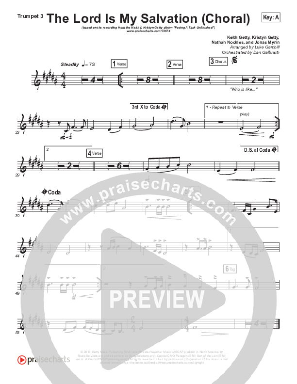 The Lord Is My Salvation (Choral Anthem SATB) Brass Pack (Keith & Kristyn Getty / Arr. Luke Gambill)