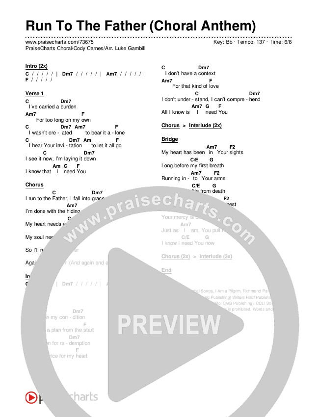 Run To The Father (Choral Anthem SATB) Chords & Lyrics (Cody Carnes / Arr. Luke Gambill)