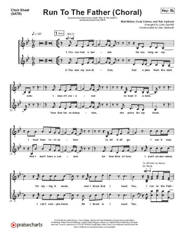 Run To The Father (Choral Anthem SATB) Choir Vocals (SATB) (Cody Carnes / Arr. Luke Gambill)