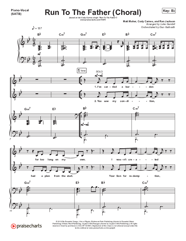 Run To The Father (Choral Anthem SATB) Piano/Vocal Pack (Cody Carnes / Arr. Luke Gambill)