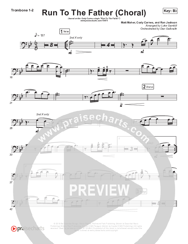 Run To The Father (Choral Anthem SATB) Trombone 1/2 (Cody Carnes / Arr. Luke Gambill)