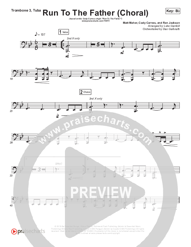 Run To The Father (Choral Anthem SATB) Trombone 3/Tuba (Cody Carnes / Arr. Luke Gambill)