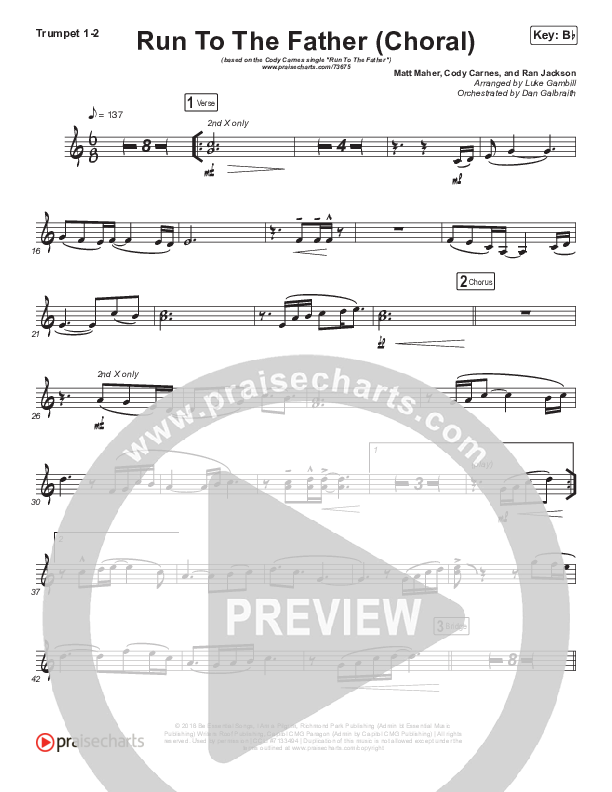 Run To The Father (Choral Anthem SATB) Trumpet 1,2 (Cody Carnes / Arr. Luke Gambill)