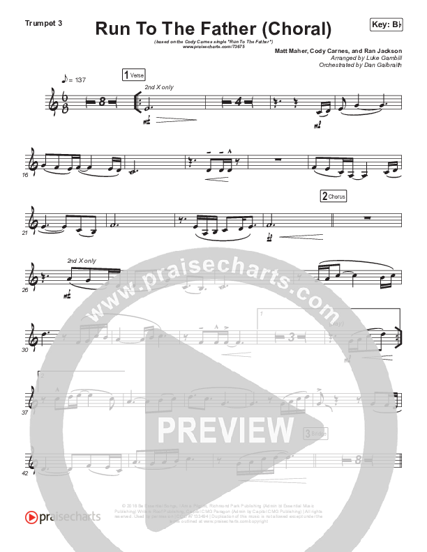 Run To The Father (Choral Anthem SATB) Trumpet 3 (Cody Carnes / Arr. Luke Gambill)
