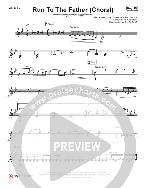 Run To The Father (Choral Anthem SATB) Violin 1/2 (Cody Carnes / Arr. Luke Gambill)