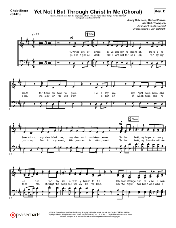 Yet Not I But Through Christ In Me (Choral Anthem SATB) Choir Sheet (SATB) (CityAlight / Arr. Luke Gambill)