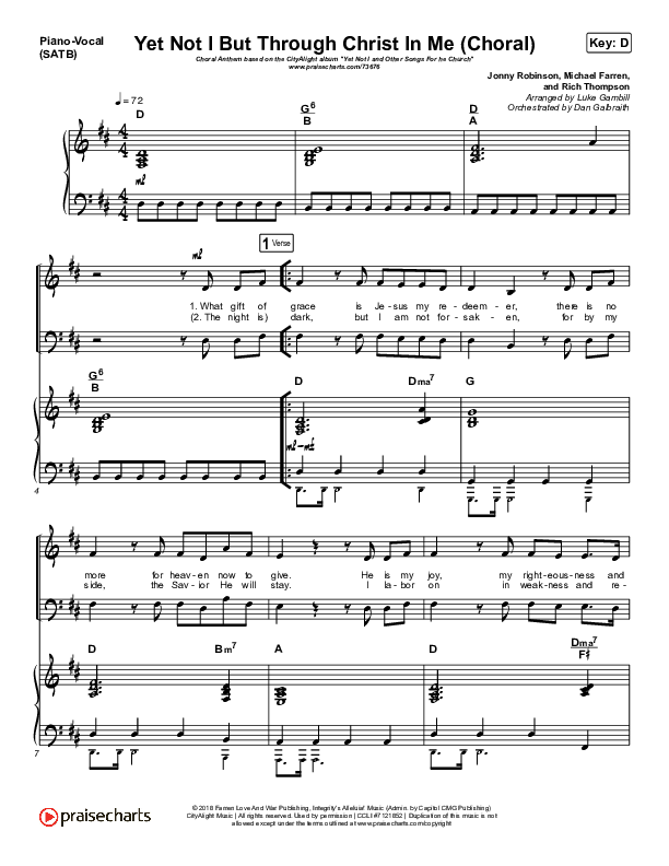 Yet Not I But Through Christ In Me (Choral Anthem SATB) Piano/Vocal (SATB) (CityAlight / Arr. Luke Gambill)
