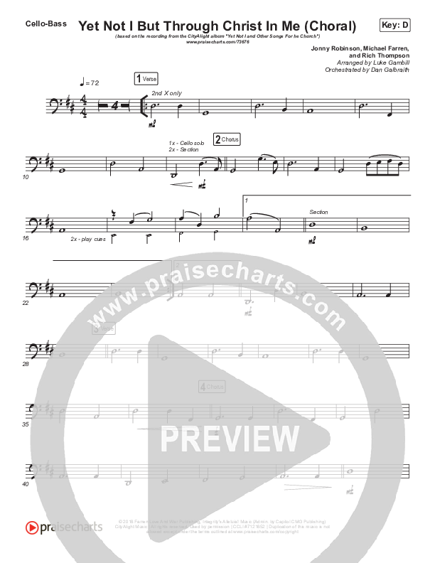 Yet Not I But Through Christ In Me (Choral Anthem SATB) Cello/Bass (CityAlight / Arr. Luke Gambill)