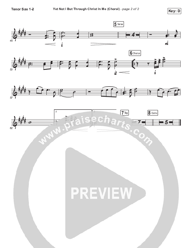 Yet Not I But Through Christ In Me (Choral Anthem SATB) Tenor Sax 1,2 (CityAlight / Arr. Luke Gambill)