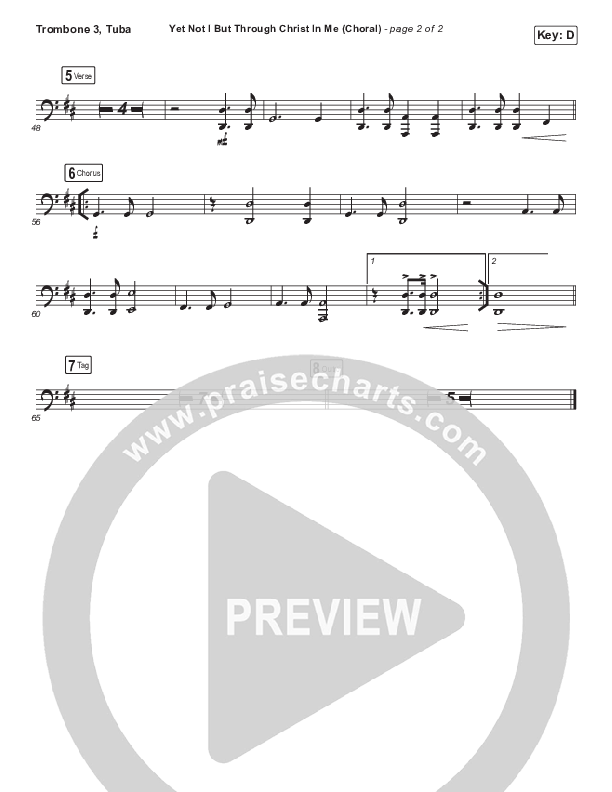 Yet Not I But Through Christ In Me (Choral Anthem SATB) Trombone 3/Tuba (CityAlight / Arr. Luke Gambill)