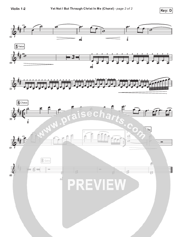 Yet Not I But Through Christ In Me (Choral Anthem SATB) Violin 1,2 (CityAlight / Arr. Luke Gambill)