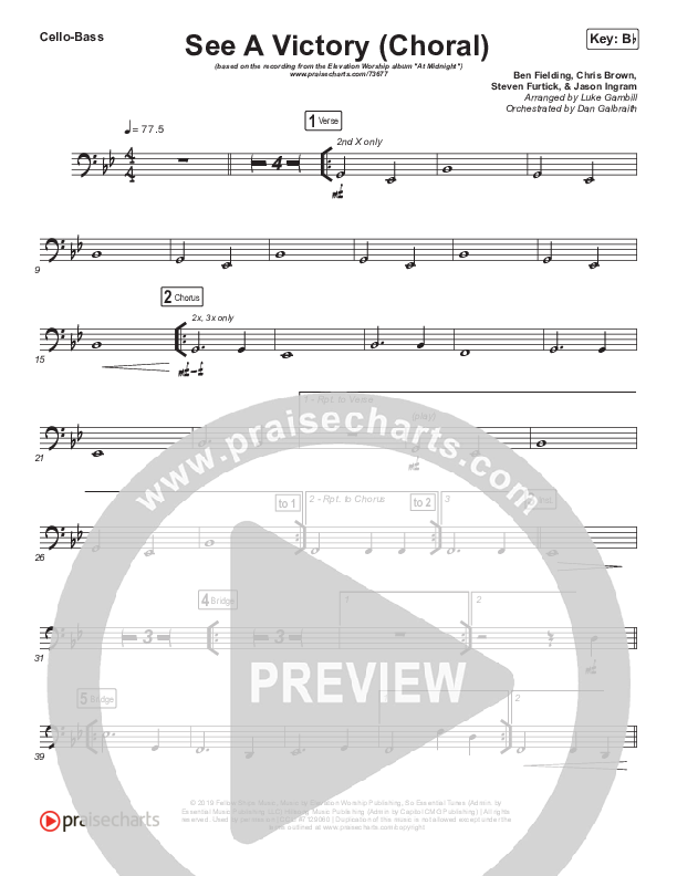 See A Victory (Choral Anthem SATB) Cello/Bass (Elevation Worship / Arr. Luke Gambill)