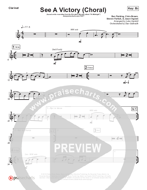 See A Victory (Choral Anthem SATB) Clarinet (Elevation Worship / Arr. Luke Gambill)