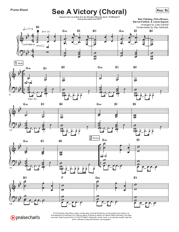 See A Victory (Choral Anthem SATB) Piano Sheet (Elevation Worship / Arr. Luke Gambill)