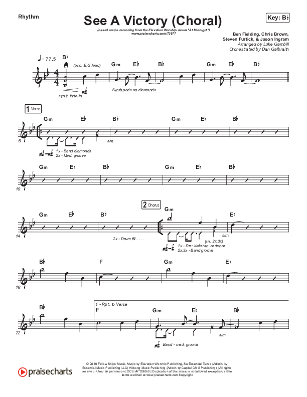 See A Victory (Choral Anthem) Rhythm Chart (PraiseCharts Choral / Elevation Worship / Arr. Luke Gambill)