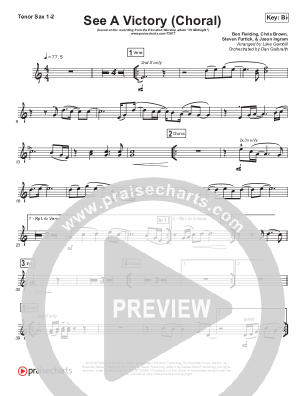 See A Victory (Choral Anthem SATB) Tenor Sax 1/2 (Elevation Worship / Arr. Luke Gambill)