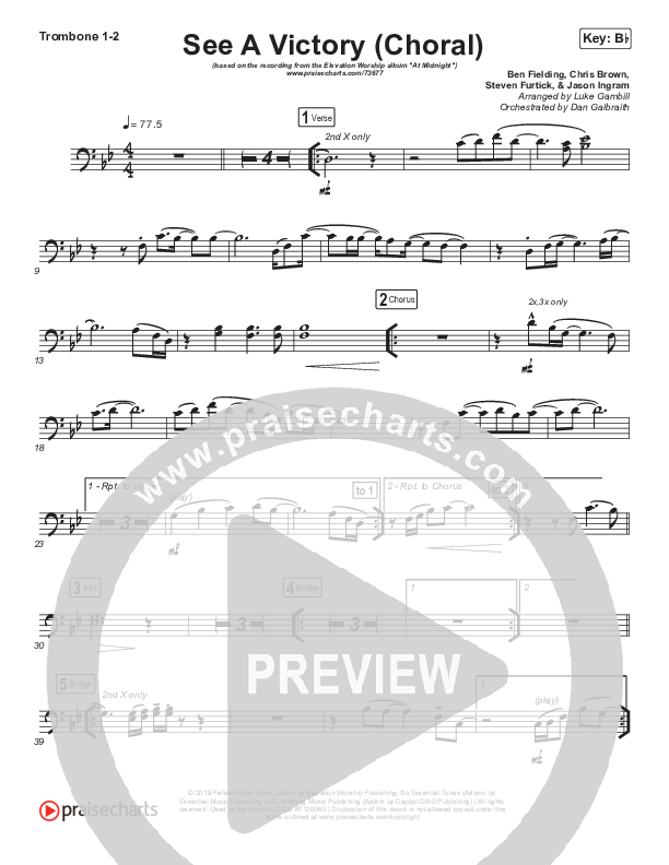 See A Victory (Choral Anthem SATB) Trombone 1/2 (Elevation Worship / Arr. Luke Gambill)