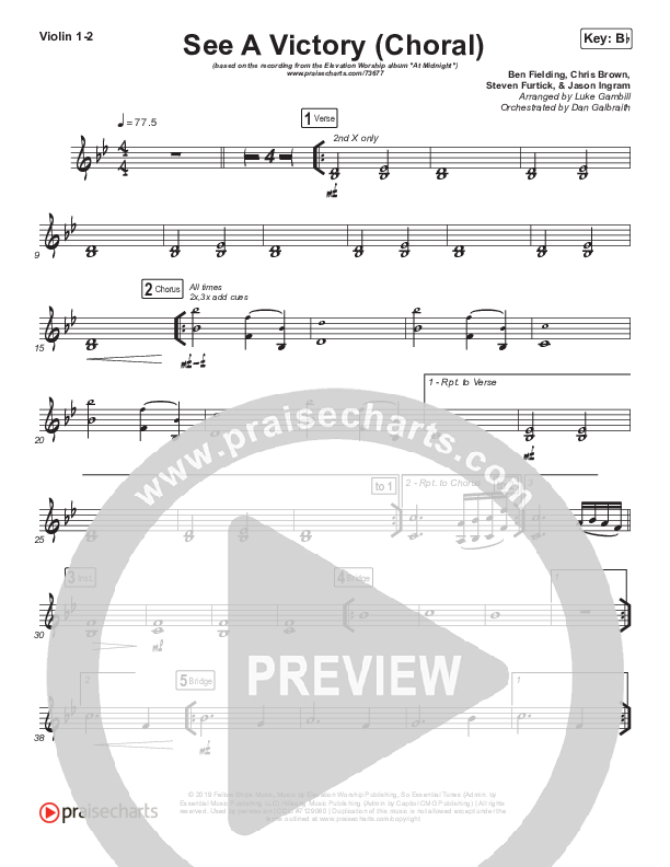 See A Victory (Choral Anthem SATB) Violin 1/2 (Elevation Worship / Arr. Luke Gambill)