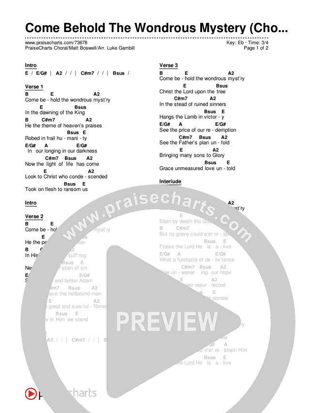 Come Behold The Wondrous Mystery (Choral Anthem SATB) Chords & Lyrics (Matt Boswell / Arr. Luke Gambill)