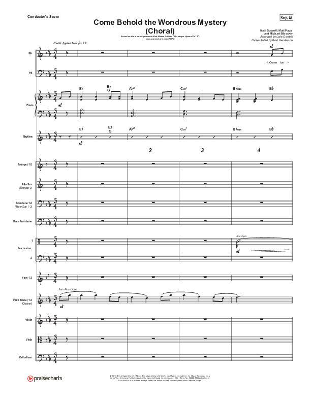 Come Behold The Wondrous Mystery (Choral Anthem SATB) Orchestration (Matt Boswell / Arr. Luke Gambill)