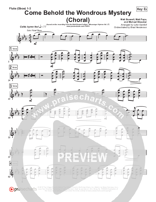 Come Behold The Wondrous Mystery (Choral Anthem SATB) Flute/Oboe 1/2/3 (Matt Boswell / Arr. Luke Gambill)