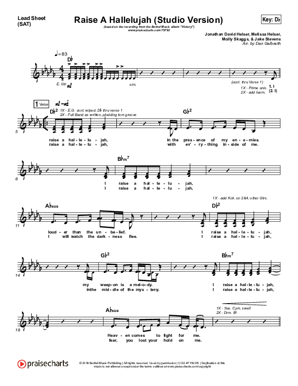 Raise A Hallelujah (Studio) (Worship Choir SAB) Lead Sheet (SAT) (Bethel Music / Arr. Luke Gambill)