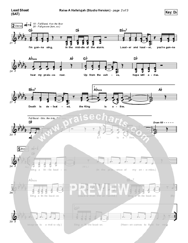 Raise A Hallelujah (Studio) (Worship Choir SAB) Lead Sheet (SAT) (Bethel Music / Arr. Luke Gambill)