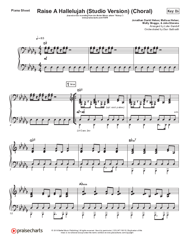 Raise A Hallelujah (Studio) (Worship Choir SAB) Piano Sheet (Bethel Music / Arr. Luke Gambill)