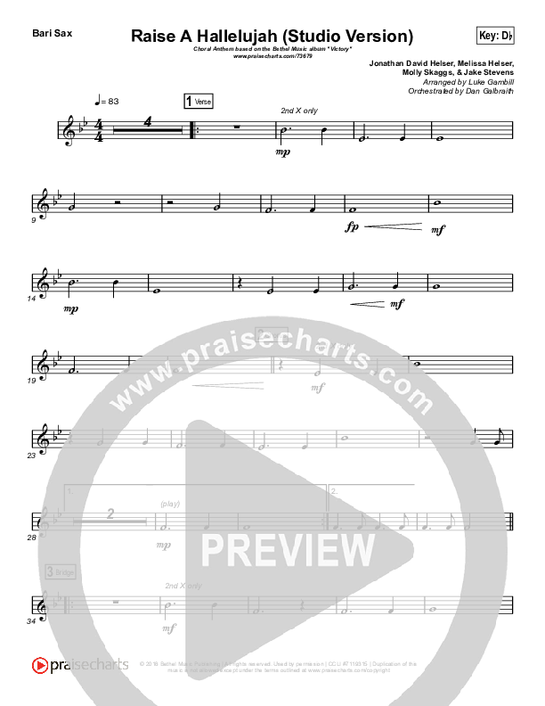 Raise A Hallelujah (Studio) (Worship Choir SAB) Bari Sax (Bethel Music / Arr. Luke Gambill)