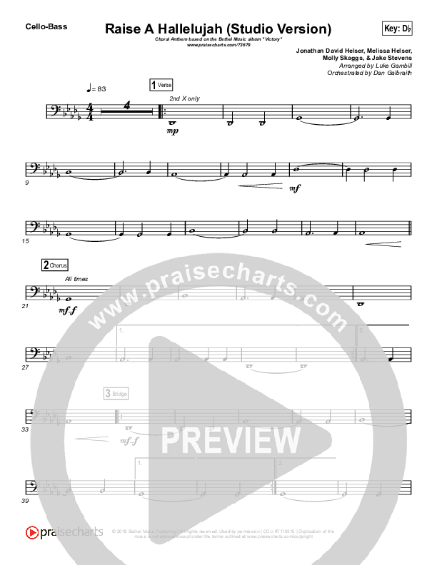 Raise A Hallelujah (Studio) (Worship Choir SAB) Cello/Bass (Bethel Music / Arr. Luke Gambill)