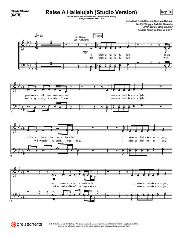 Raise A Hallelujah (Studio) (Worship Choir SAB) Choir Sheet (SATB) (Bethel Music / Arr. Luke Gambill)