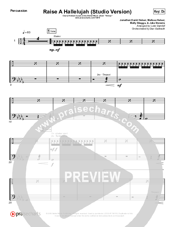 Raise A Hallelujah (Studio) (Worship Choir SAB) Percussion (Bethel Music / Arr. Luke Gambill)