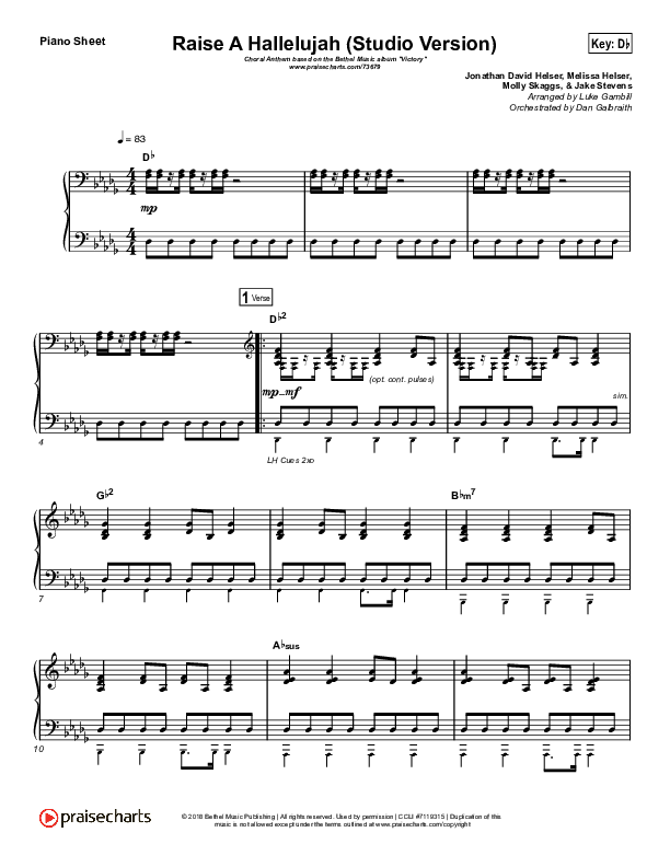 Raise A Hallelujah (Studio) (Worship Choir SAB) Piano Sheet (Bethel Music / Arr. Luke Gambill)