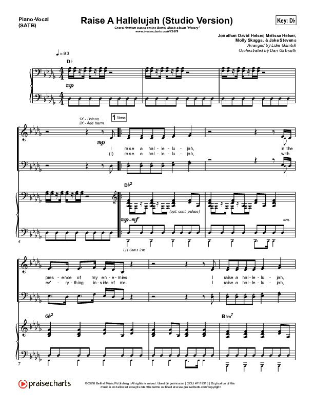 Raise A Hallelujah (Studio) (Worship Choir SAB) Piano/Vocal (SATB) (Bethel Music / Arr. Luke Gambill)