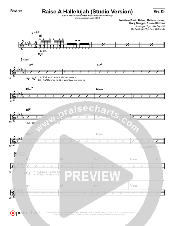 Raise A Hallelujah (Studio) (Worship Choir SAB) Rhythm Chart (Bethel Music / Arr. Luke Gambill)