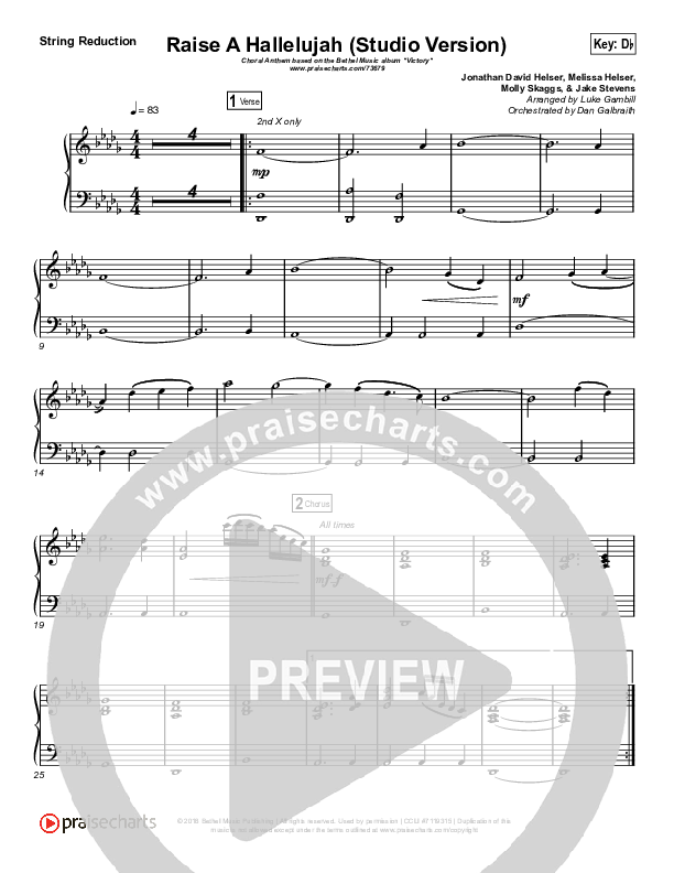 Raise A Hallelujah (Studio) (Worship Choir SAB) String Reduction (Bethel Music / Arr. Luke Gambill)