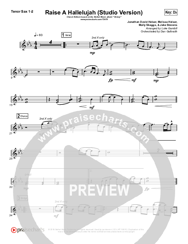 Raise A Hallelujah (Studio) (Worship Choir SAB) Tenor Sax 1/2 (Bethel Music / Arr. Luke Gambill)