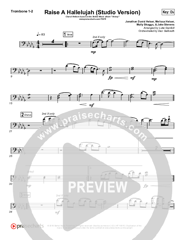 Raise A Hallelujah (Studio) (Worship Choir SAB) Trombone 1/2 (Bethel Music / Arr. Luke Gambill)