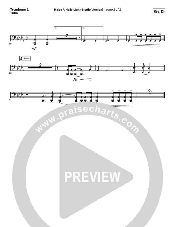 Raise A Hallelujah (Studio) (Worship Choir SAB) Trombone 3/Tuba (Bethel Music / Arr. Luke Gambill)