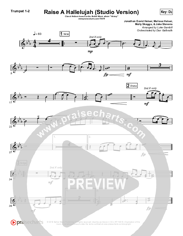 Raise A Hallelujah (Studio) (Worship Choir SAB) Trumpet 1,2 (Bethel Music / Arr. Luke Gambill)
