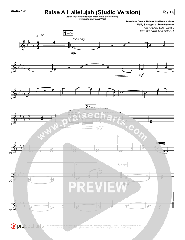 Raise A Hallelujah (Studio) (Worship Choir SAB) String Pack (Bethel Music / Arr. Luke Gambill)