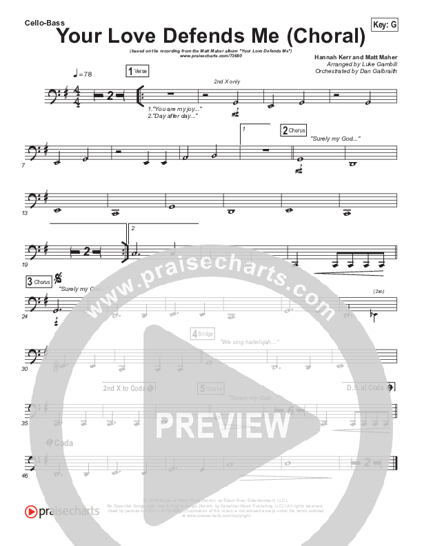 Your Love Defends Me (Choral Anthem SATB) Cello/Bass (Matt Maher / Arr. Luke Gambill)