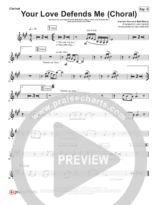 Your Love Defends Me (Choral Anthem SATB) Clarinet (Matt Maher / Arr. Luke Gambill)