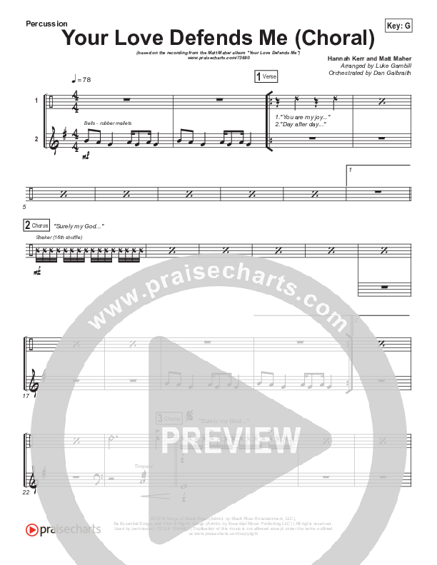 Your Love Defends Me (Choral Anthem SATB) Percussion (Matt Maher / Arr. Luke Gambill)