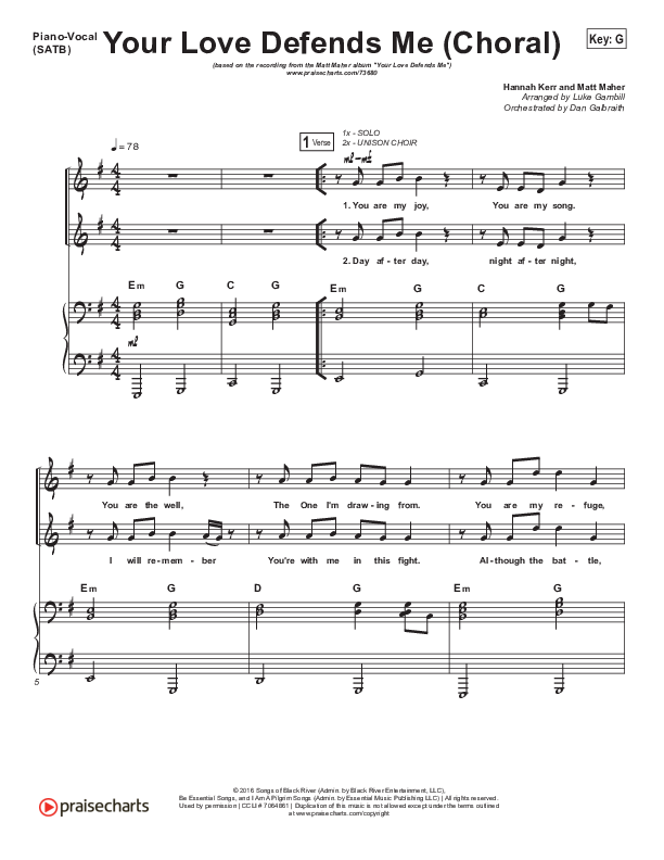 Your Love Defends Me (Choral Anthem SATB) Piano/Vocal (SATB) (Matt Maher / Arr. Luke Gambill)