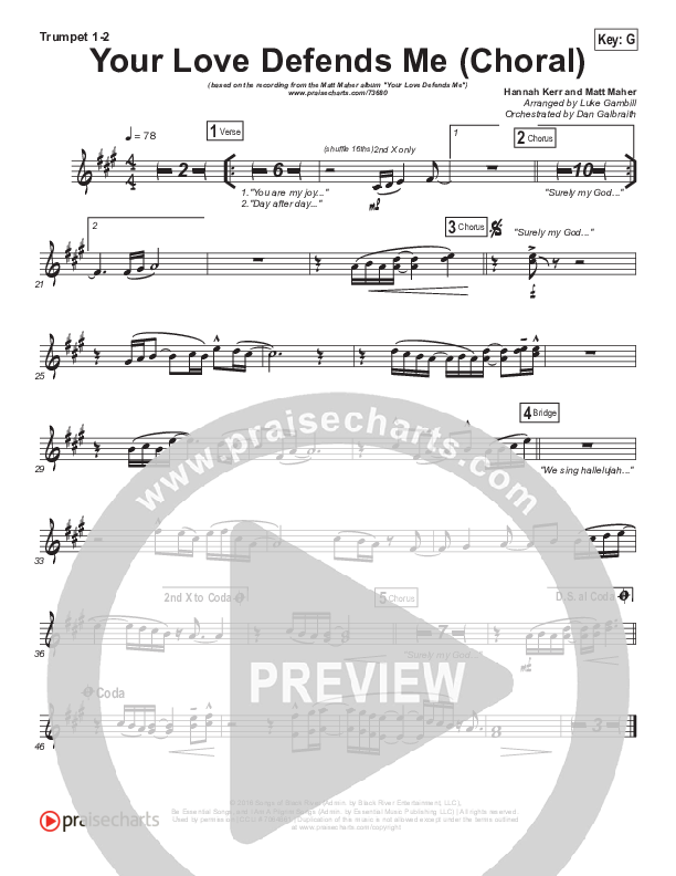 Your Love Defends Me (Choral Anthem SATB) Trumpet 1,2 (Matt Maher / Arr. Luke Gambill)